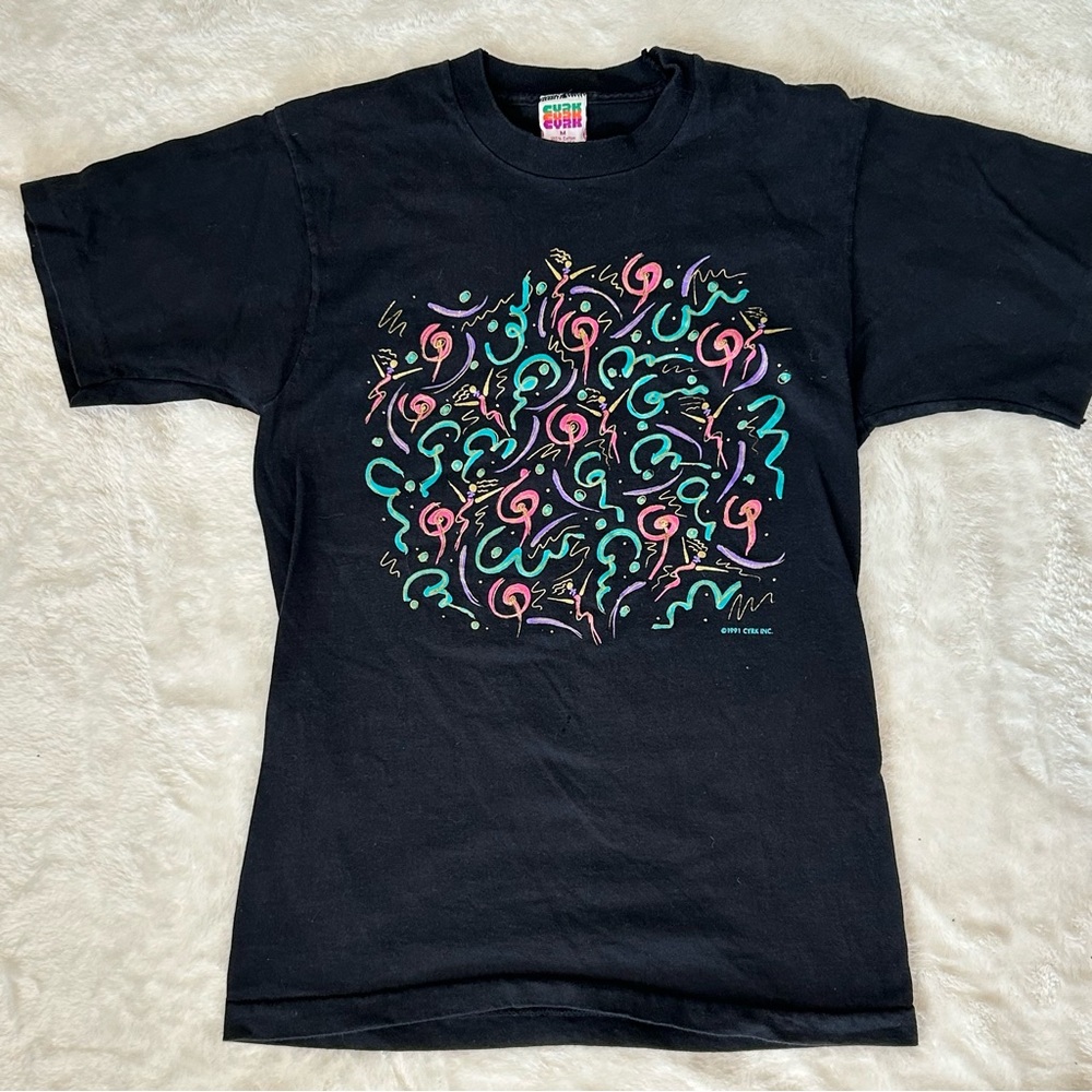 Black Vintage 1991 CYRK abstract graphic single stitch T-shirt Made in USA
